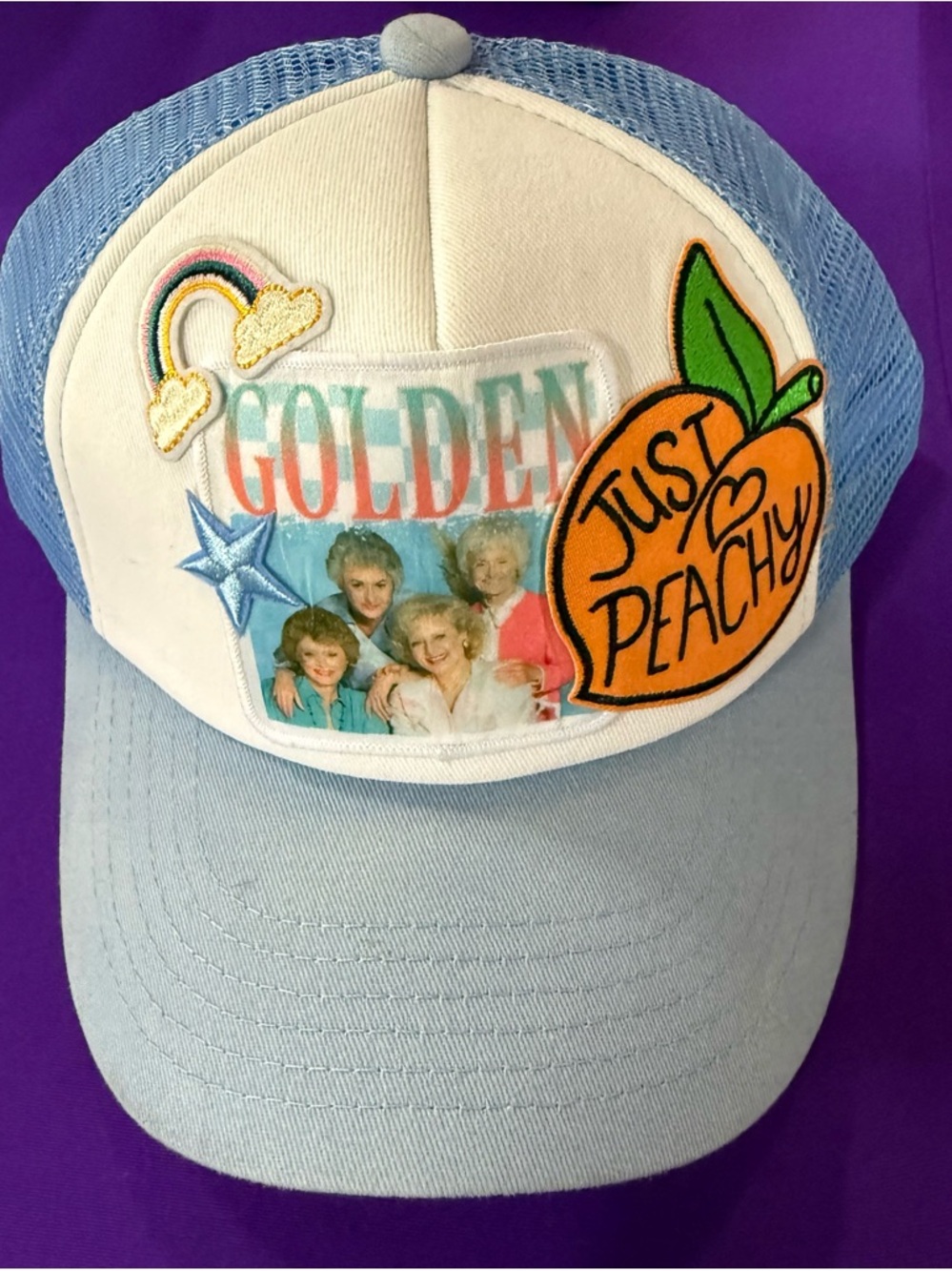 Golden Girls 'Just Peachy' Light Blue Mesh Trucker Hat